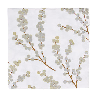 Caspari Berry Branches White/Silver Napkin Luncheon 5725L