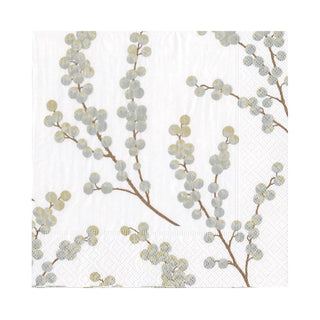 Caspari Berry Branches White/Silver Napkin Luncheon 5725L