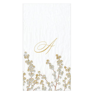 Caspari Berry Branches Wht/Silver Initial A Guest Towel W/Initial 5726G.A