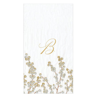 Caspari Berry Branches White/Silver Guest Towel with Initial B 5726G.B