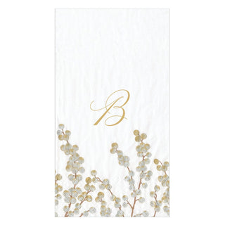 Caspari Berry Branches White/Silver Guest Towel with Initial B 5726G.B