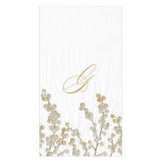 Caspari Berry Branches Wht/Silver Initial G Guest Towel W/Initial 5726G.G