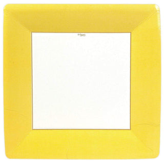 Caspari Grosgrain Border Yellow Sq Dinner Plates Square 5957DP