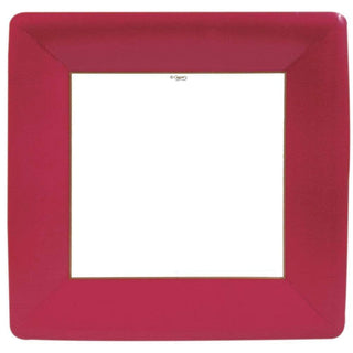 Caspari Grosgrain Border Red  Sq Dinner Plates Square 6014DP