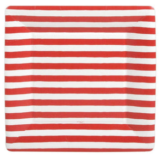 Caspari Red And White Stripe  Sq Dinner Plates Square 7920DP