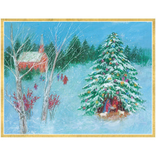 Caspari Nativity with Tree Classic Boxed Christmas Cards - includes 15 cards & envelopes 83229
