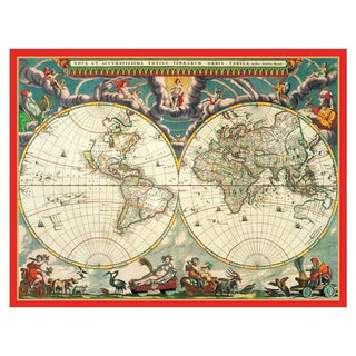 Caspari World Map Large Boxed Christmas Cards - 16 Christmas Cards & 16 Envelopes 86313
