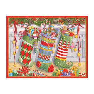 Caspari Three Stockings Classic Boxed Christmas Cards - includes 15 cards & envelopes 87213
