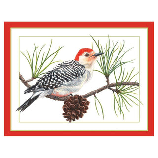 Caspari Woodpecker on a Pine Branch Boxed Christmas Cards - 16 Cards & 16 Envelopes 87225