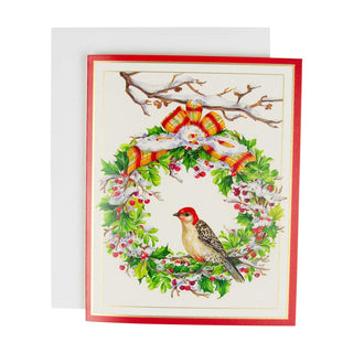 Caspari Wreath And Woodpecker Petite Boxed Christmas Cards - includes 15 cards & envelopes 88003