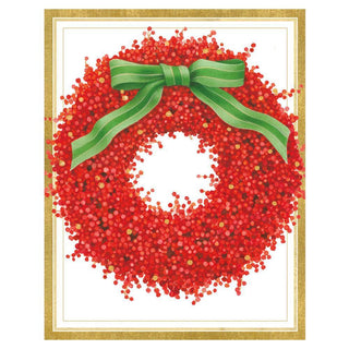 Caspari Red Berry Wreath Mini Boxed Christmas Cards - 16 Christmas Cards & 16 Envelopes 88009