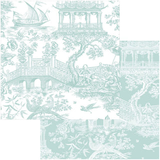 Caspari Chinoiserie Toile Robin's Egg Roll Wrap 30 Inch X 8Ft-2 Inch Core 88123RC