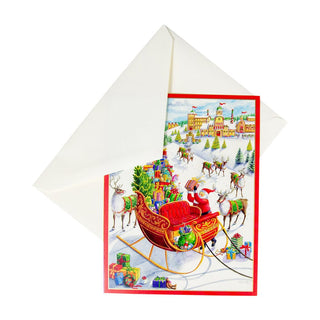 Caspari Santa's Sleigh Boxed Christmas Cards - 15 Christmas Cards & 15 Envelopes 88212