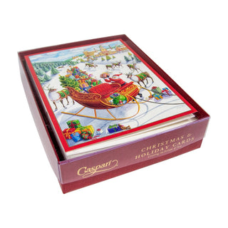 Caspari Santa's Sleigh Boxed Christmas Cards - 15 Christmas Cards & 15 Envelopes 88212