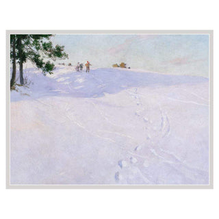 Caspari Skiers At The Top Of A Hill Boxed Christmas Cards - 16 Christmas Cards & 16 Envelopes 88232