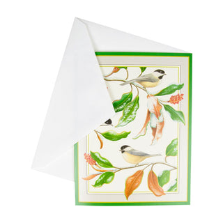 Caspari Chickadee And Magnolia Large Boxed Christmas Cards - includes 15 Boxed Christmas Cards 88311