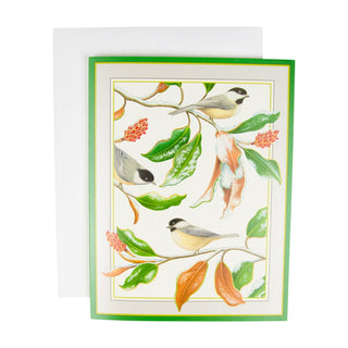 Caspari Chickadee And Magnolia Large Boxed Christmas Cards - includes 15 Boxed Christmas Cards 88311