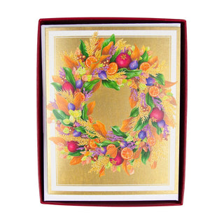 Caspari Autumn Wreath Petite Boxed Christmas Cards - includes 15 cards & envelopes 89004