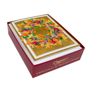 Caspari Autumn Wreath Petite Boxed Christmas Cards - includes 15 cards & envelopes 89004