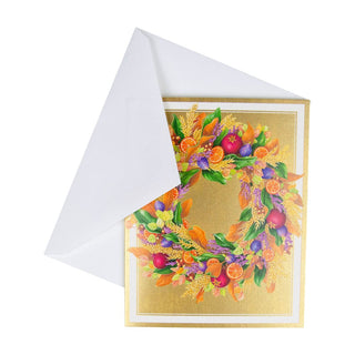 Caspari Autumn Wreath Petite Boxed Christmas Cards - includes 15 cards & envelopes 89004