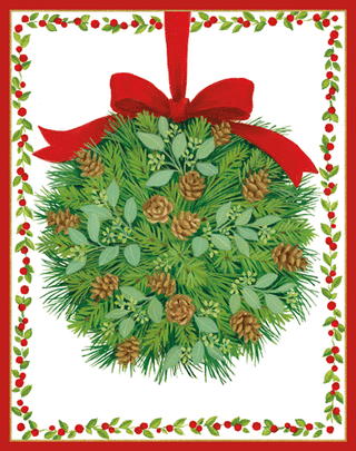 Caspari Kissing Ball Mini Boxed Christmas Cards - 16 Christmas Cards and Envelopes per Box 89022
