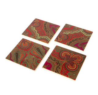 Caspari Jaipur Fuchsia Set Of 4 Lacquer Coasters - 4" Diameter 8913LQCSET