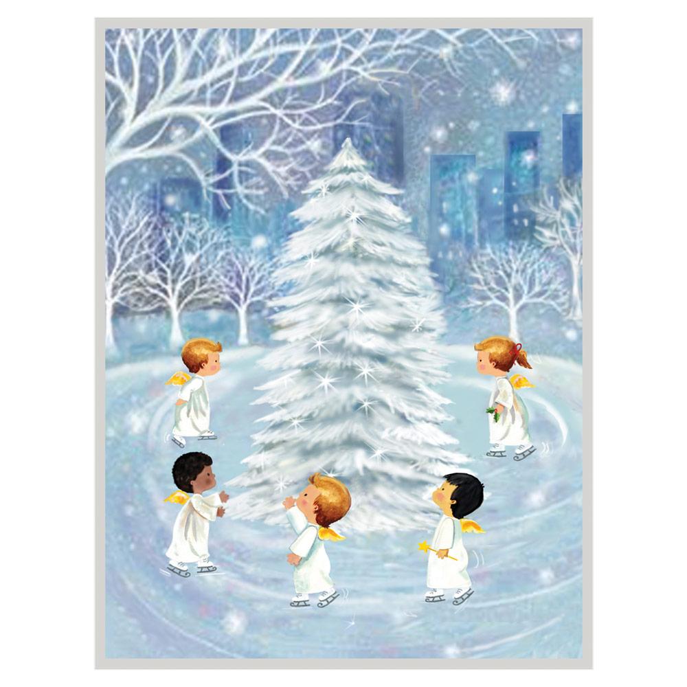 Caspari Skating Angels Boxed Christmas Cards 16 Cards & 16 Envelopes