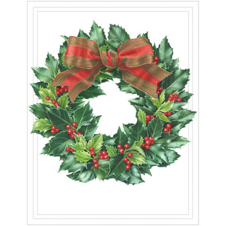 Caspari Holly Wreath Embossed Large Boxed Christmas Cards - includes 10 Cards & Envelopes 89314