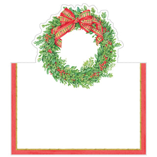 Caspari Boxwood and Berries Wreath Place Cards Die Cut Package 8 In 90920P
