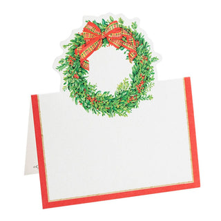 Caspari Boxwood and Berries Wreath Place Cards Die Cut Package 8 In 90920P
