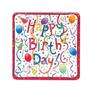 Caspari Happy Birthday  Sq Salad/Dessert Plates Square 9100SP