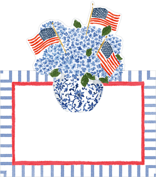 Caspari Flags And Hydrangeas Place Card 8 In Die-Cut 92903P