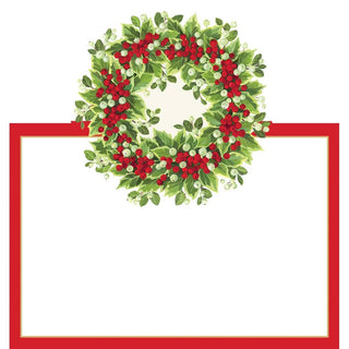 Caspari Holly And Berry Wreath Foil Place Card 8 In Die-Cut Foil 92913P