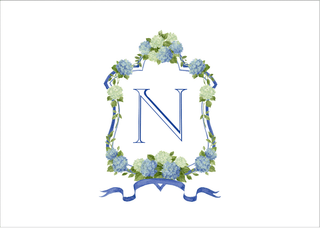 Caspari Hydrangea Crest Personalized Folded Notes 93622PNUPG