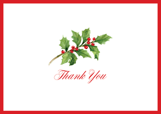 Caspari Holly Sprig Thank You Notes Boxed 8 In 93627.44B