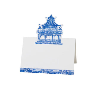 Caspari Chinoiserie Toile Pagoda Place Cards in Blue- 8 Per Package 93901P