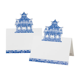 Caspari Chinoiserie Toile Pagoda Place Cards in Blue- 8 Per Package 93901P