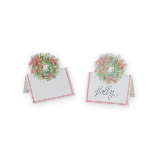 Caspari Ribbon Stripe Wreath Die-Cut Place Cards - 8 Per Package 93906P