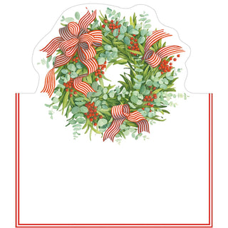 Caspari Ribbon Stripe Wreath Place Card 8 In Die-Cut 93906P