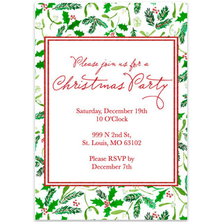 Personalization by Caspari Watercolor Holly And Sprigs Personalized Invitations 93913PG