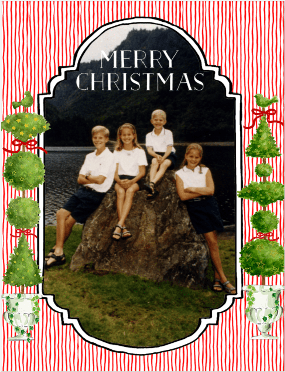 caspari Personalized Topiaries and Stripe Holiday Photo Cards - Portrait