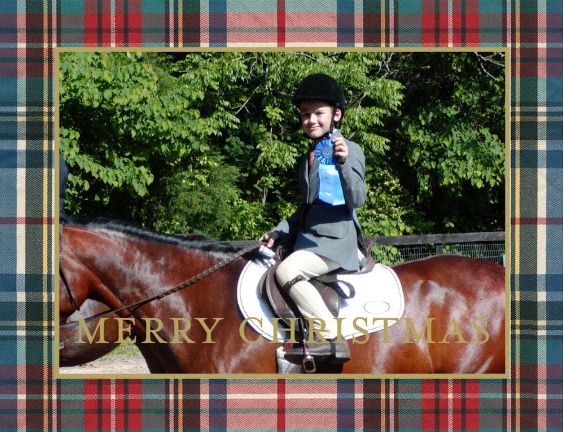 caspari Personalized Dress Stewart Tartan Foil Holiday Photo Cards - Landscape
