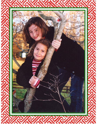 Personalization by Caspari Personalized Fretwork Red Foil Holiday Photo Cards - Portrait 93975PG