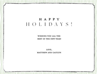 Personalization by Caspari Personalized Pinstripe Happy Holidays in Sage Green Holiday Photo Cards - Landscape 93981PG