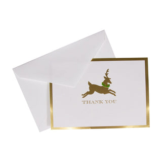 Caspari Leaping Reindeer Foil Thank You Notes Boxed 8 In-Foil 94610.44B