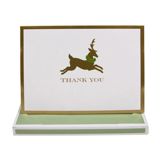 Caspari Leaping Reindeer Foil Thank You Notes Boxed 8 In-Foil 94610.44B