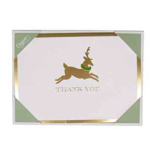 Caspari Leaping Reindeer Foil Thank You Notes Boxed 8 In-Foil 94610.44B