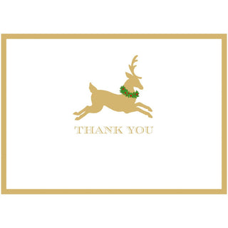 Caspari Leaping Reindeer Foil Thank You Notes Boxed 8 In-Foil 94610.44B