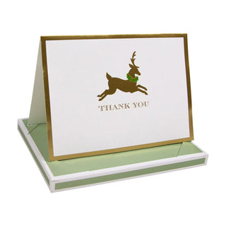 Caspari Leaping Reindeer Foil Thank You Notes Boxed 8 In-Foil 94610.44B