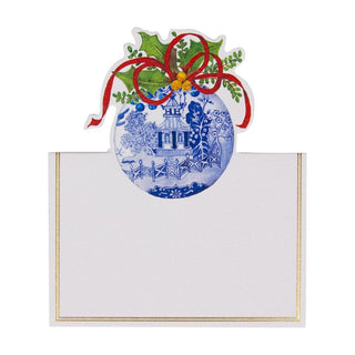 Caspari Blue And White Ornament Foil Place Card 8 In Die-Cut Foil 94910P